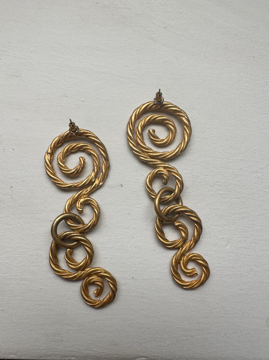 Vintage Brushed Gold Tone Swirl Earrings